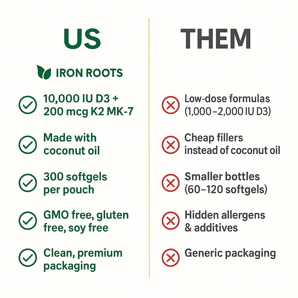 Ironroots™ - 10,000 IU Vitamin D3 + K2 Softgels