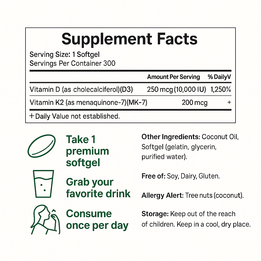Ironroots™ - 10,000 IU Vitamin D3 + K2 Softgels